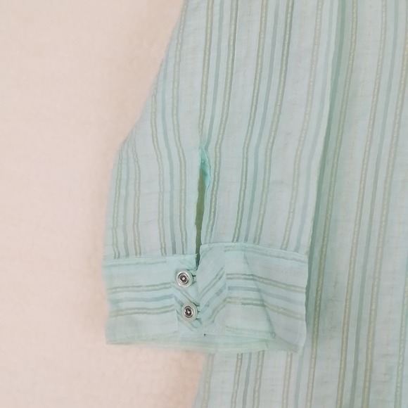 JH Collectibles Womens Blouse S Green Stripe 3/4 Sleeve Semi Sheer Button Shirt - Picture 8 of 10